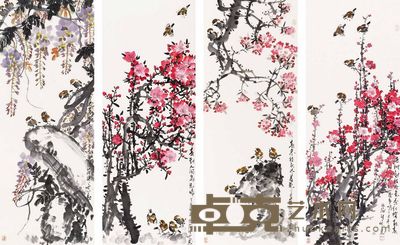 张蒲生 花鸟 四屏 136×50cm×4