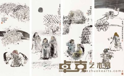 周荣生 人物 四屏 136×50cm×4