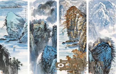 苗重安 山水 四屏 136×50cm×4
