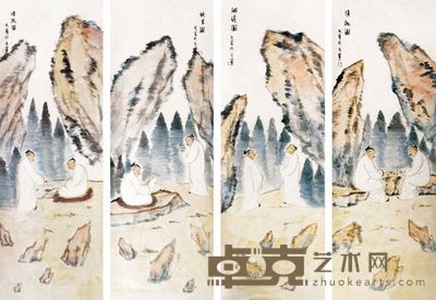 武艺 人物 四屏 136×50cm×4