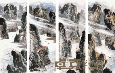 赵文发 山水 四屏 136×50cm×4