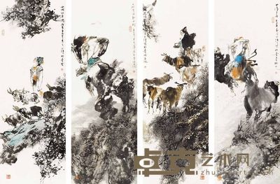 胡正伟 人物 四屏 136×50cm×4