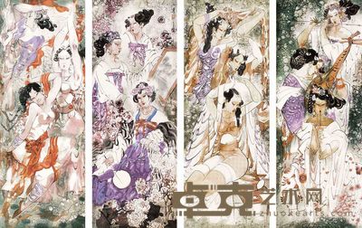 段秀苍 人物 四屏 136×50cm×4