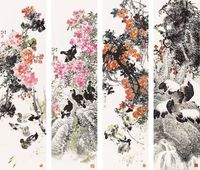 祝焘 花鸟 四屏