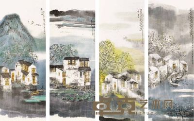 茹峰 山水 四屏 136×50cm×4