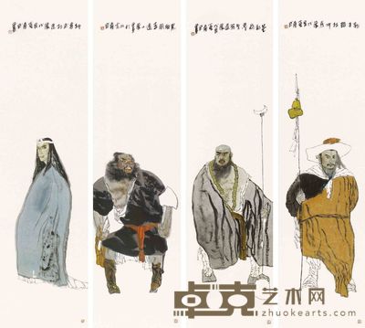 袁武 人物 四屏 180×48cm×4