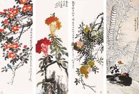 徐家昌 花鸟 四屏