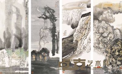 唐凤岐 山水 四屏 136×50cm×4