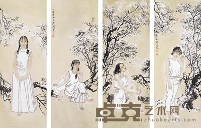 梁波 人物 四屏 136×50cm×4