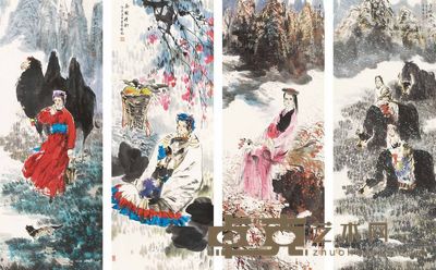 曹德兆 人物 四屏 136×50cm×4