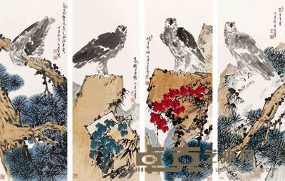 焦可群 花鸟 四屏 136×50cm×4