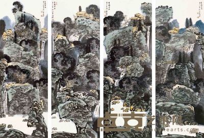 满维起 山水 四屏 136×50cm×4
