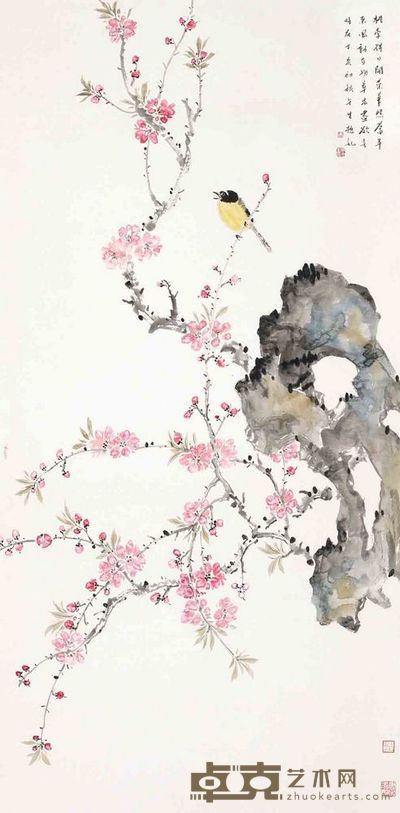 周午生 桃花 镜片 136×68cm