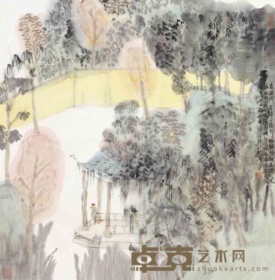 何加林 山水 镜片 68×68cm