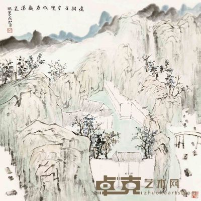 何加林 山水 镜片 68×68cm