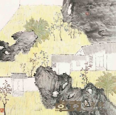 何加林 秋水山庄 镜片 68×68cm