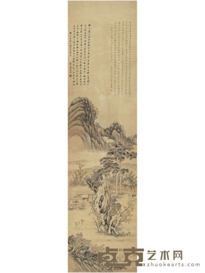 钱杜 秋林琴韵图 122.5×31cm