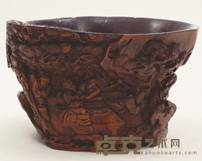 清中期·竹雕曲水流觞图杯 