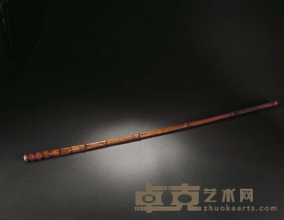 民国·汪训昭刻汪采白上款竹雕拐杖 长：91cm
