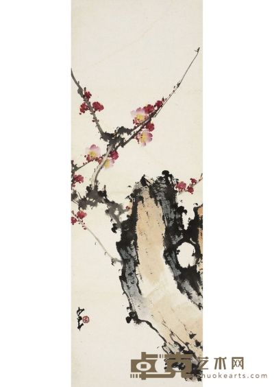 红梅寿石图 84.5×29.5cm