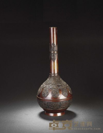 清 龙凤纹长颈铜瓶 高：40.6cm