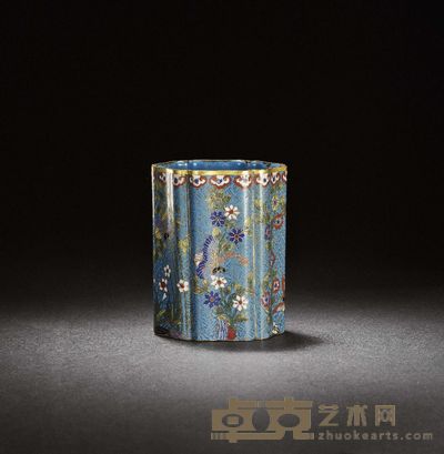 清 铜胎掐丝珐琅海棠形笔筒 高：10.1cm 直径：7.5cm