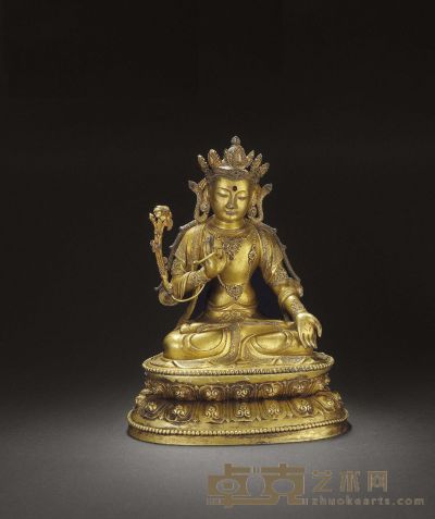 清早期 铜鎏金莲花手菩萨坐像 高：34.6cm