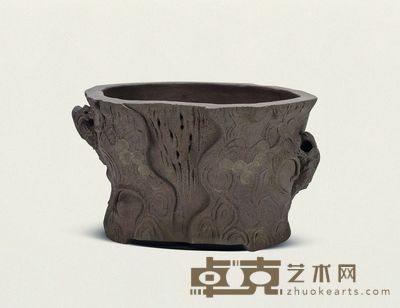 清·乌泥树桩形盆 37×22cm