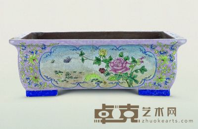 清·紫泥釉彩花鸟长方盆 53×33×18.5cm
