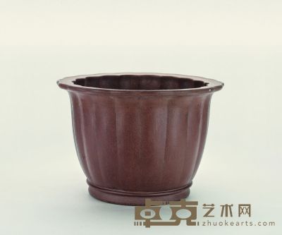 清·紫泥瓜办圆盆 36×25cm
