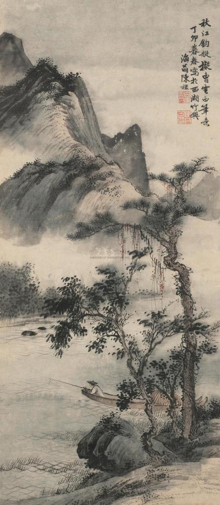 陈祼 丁卯（1627）年作 秋江钓艇 立轴