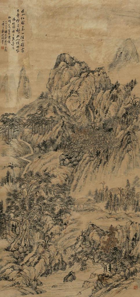 汤安 丁巳（1917）年作 秋山红树图 立轴