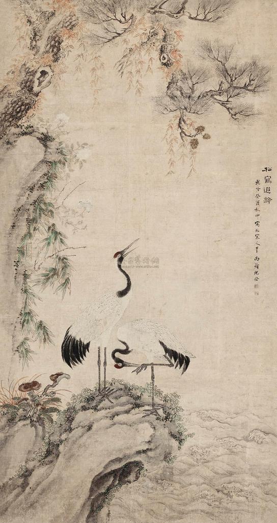 沈铨 乾隆癸酉（1753）年作 双鹤图 立轴