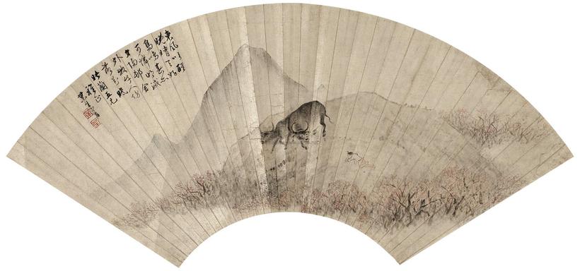 李育 春山牧牛 镜心