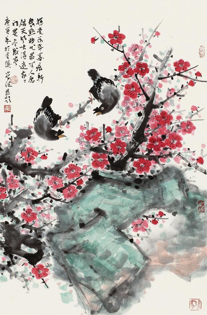 柳学健 庚寅（2010）年作 梅花八哥 镜心
