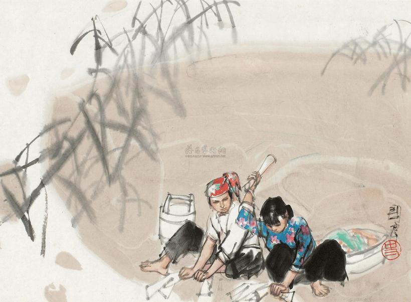 史国良 洗衣图 镜心