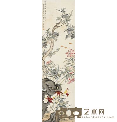 吴淑娟 秋花蜜蜂图 143.5×39cm