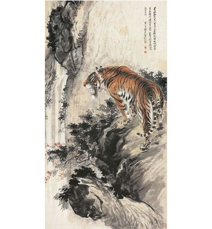 张善孖 虎啸风生图