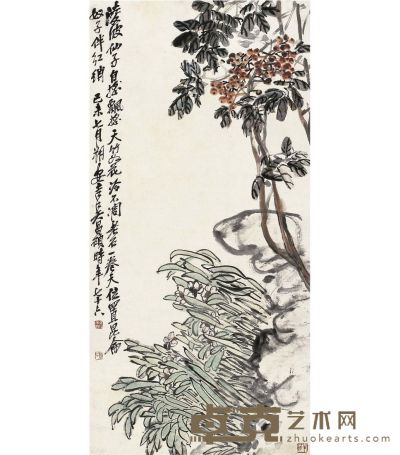 吴昌硕 菊石图 104.5×51.5cm