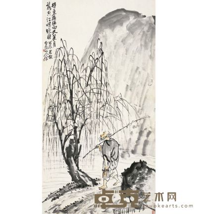 吴观岱 柳溪渔父图 150.5×80cm