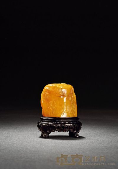 林文举雕田黄石“飞流问津”薄意章 4.8×2.2×4.7cm