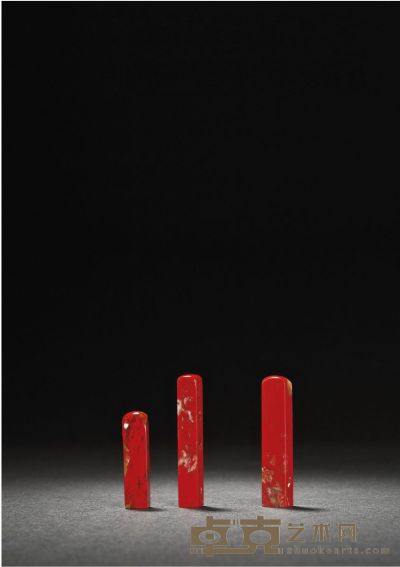 昌化大红袍鸡血石章三方 0.9×0.8×5.8cm