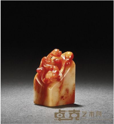 寿山结晶性芙蓉石螭钮章 3.8×2.7×5.2cm