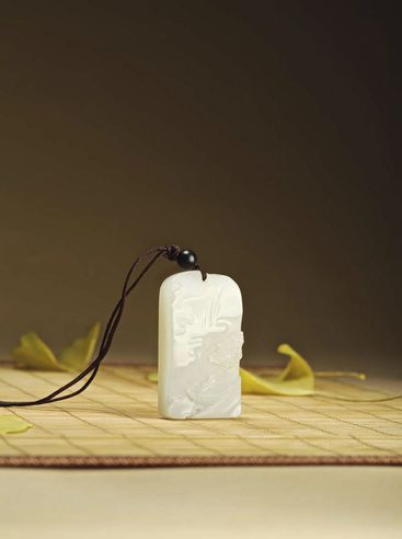 杨 曦 观瀑图 白玉牌