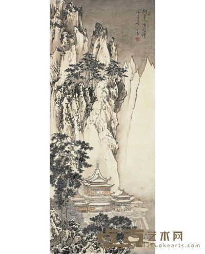 溥 儒 雪峰楼阁图 121.5×51.5cm