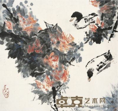 石 鲁 花溪双鸭图 54.5×59cm
