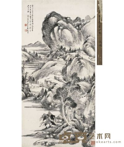 萧俊贤 茆堂春树图 132×67cm