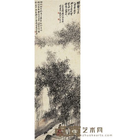 俞 原 临流弹琴图 139×45.5cm