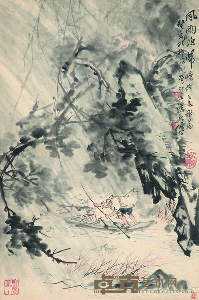潘韵 1983年作 风雨渔归 立轴 27×18cm