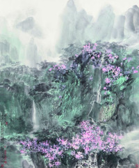 宋雨桂 2005年作 桃花流水 镜框